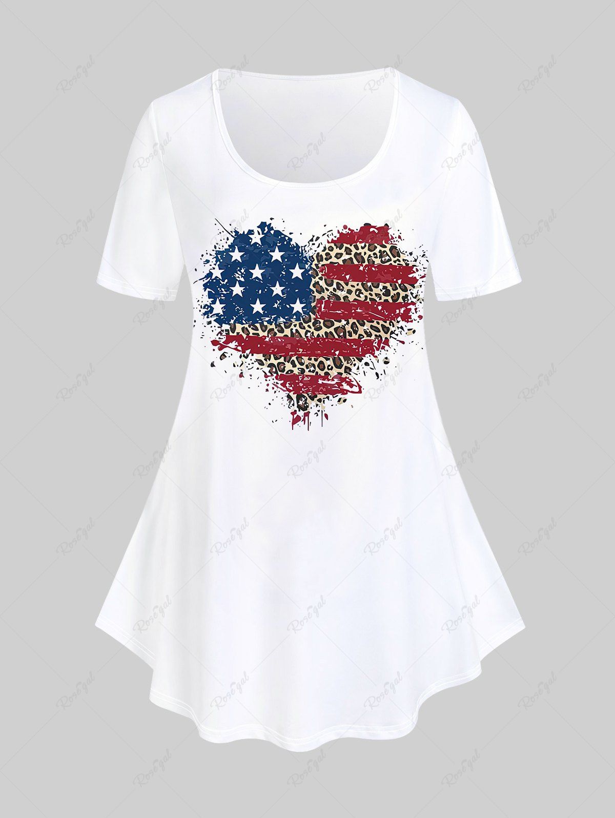 Shops Plus Size American Flag Leopard Heart Printed Patriotic Top  