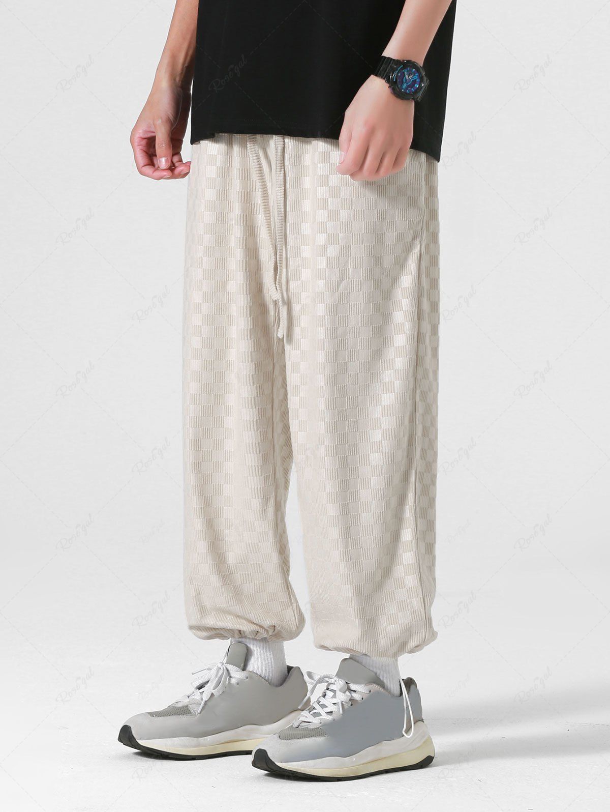 Chic Checkerboard Pattern Toggle Drawstring Jogger Pants  