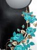 Plus Size Short Sleeves Flower Printed Colorblock Tee -  