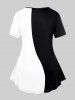 Plus Size Short Sleeves Flower Printed Colorblock Tee -  