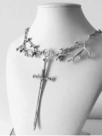 Vintage Branch Cross Pendant Necklace - SILVER