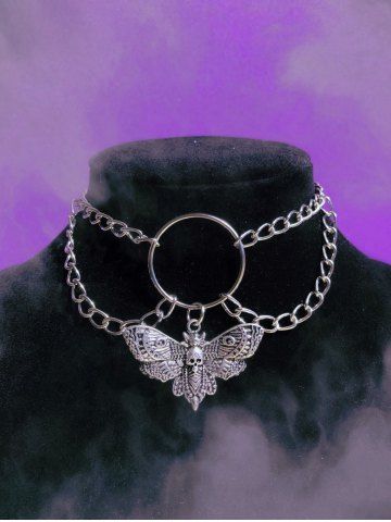 Gothic Skeleton Moth Chain Choker Necklace