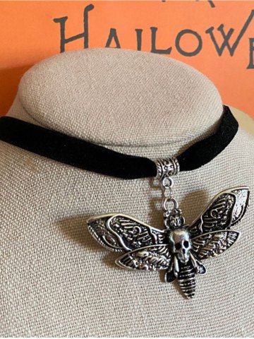 Gothic Skeleton Moth Velour Choker Pendant Necklace