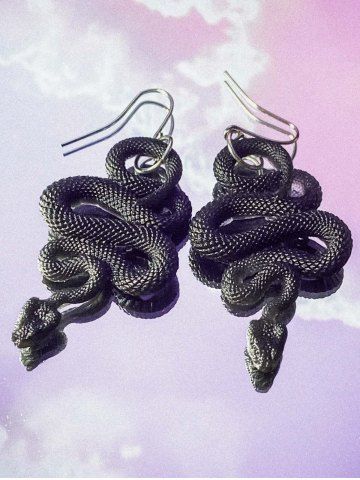 Gothic Snake Drop Earrings - BLACK