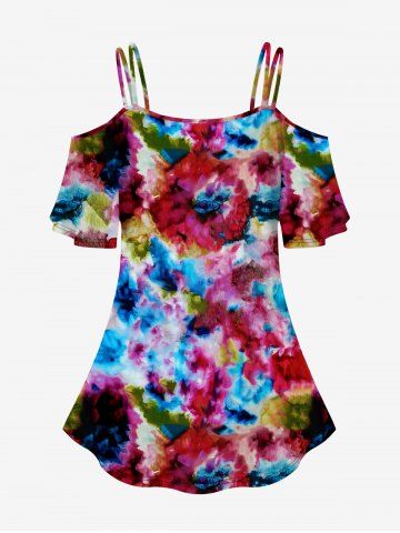 Plus Size Ink Dreamcatcher Printed Open Shoulder Tee