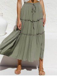 Plain Color Ruffle Elastic High Waisted Tiered A Line Mini Skirt -  