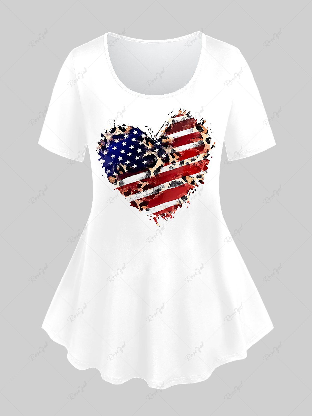 Affordable Plus Size Patriotic American Flag Heart Printed Tee  