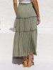 Plain Color Ruffle Elastic High Waisted Tiered A Line Mini Skirt -  