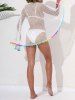 Hollow Out Colored Hem Fringed Beach Sarong -  