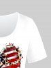 Plus Size Patriotic American Flag Heart Printed Tee -  