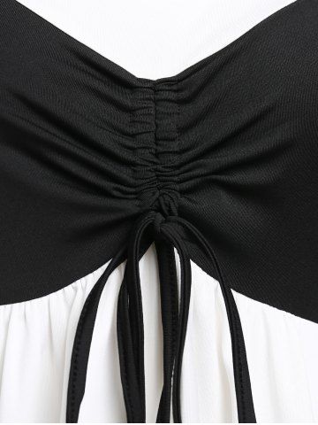 Monochrome Cinched Cold Shoulder Tunic Tee and Flare Pants Plus Size Summer Outfit