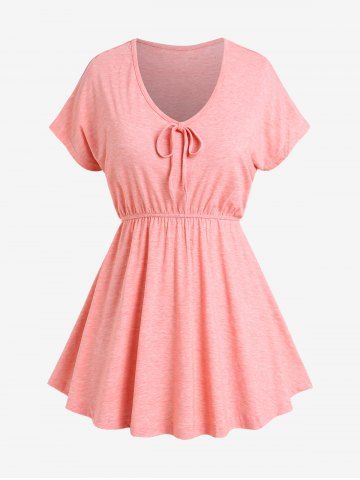 Plus Size Raglan Sleeves Tee with Bowknot - LIGHT PINK - S