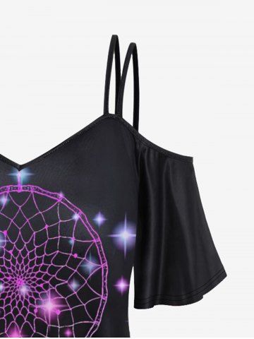 Plus Size 3D Sparkles Dreamcatcher Printed Cold Shoulder Tee
