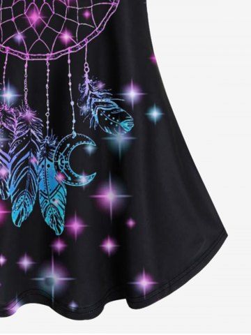 Plus Size 3D Sparkles Dreamcatcher Printed Cold Shoulder Tee