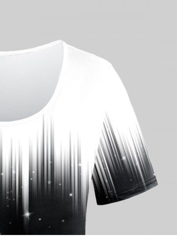 Plus Size 3D Sparkles Pinstripes Printed Monochrome Tee