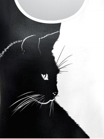 Plus Size Cat Printed Two Tone Tee