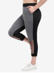 Plus Size Colorblock Mesh Panel Pocket Capri Pants -  