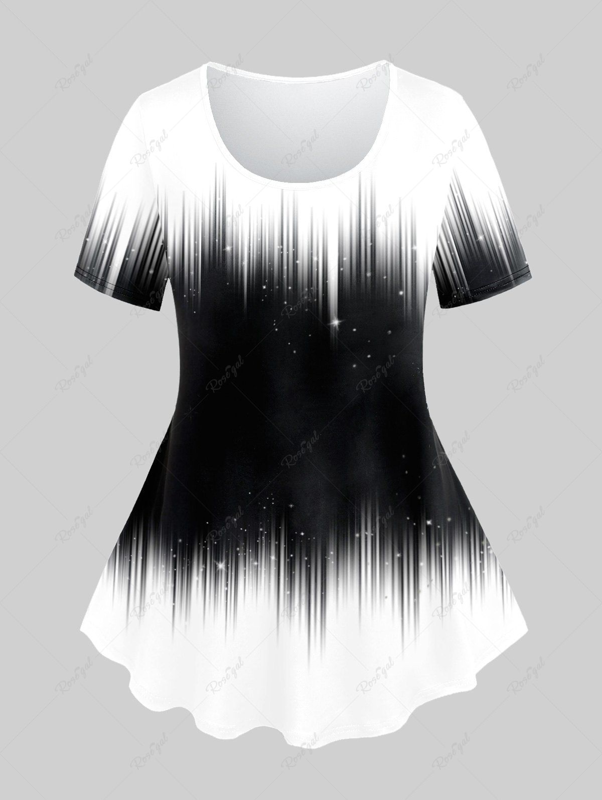 T-shirt Monochrome à Imprimé 3D Grande Taille Noir 1X | US 14-16