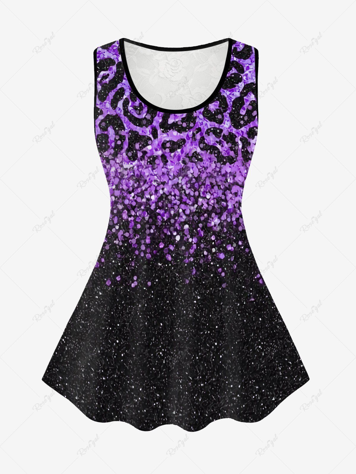 Hot Plus Size Lace Panel Galaxy Printed Colorblock Tank Top  