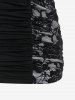 Ensemble d'Eté avec Débardeur Moulant avec Empiècements en Dentelle et Pantalon de Grande Taille - Noir 