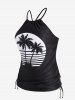 Plus Size Hawaii Coconut Palm Print Cinched Ruched Tankini Swimsuit -  