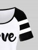 T-shirt Bicolore à Imprimé Cœur à Manches Raglan de Grande Taille - Blanc 5x | US 30-32