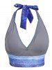 Faux Denim 3D Print Padded Halter Swim Top -  