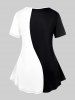 T-shirt à Imprimé Chat Bicolore Grande Taille - Noir 3X | US 22-24