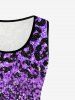 Plus Size Lace Panel Galaxy Printed Colorblock Tank Top -  