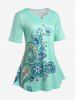 Plus Size Mock Button Paisley Print Tee -  
