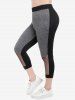 Plus Size Colorblock Mesh Panel Pocket Capri Pants -  