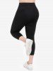 Plus Size Colorblock Mesh Panel Pocket Capri Pants -  