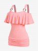 Plus Size Space Dye Flounce O-rings Cold Shoulder Tee -  