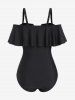 Plus Size Flounce Lace-up Backless Padded One-piece Swimsuit -  