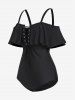 Plus Size Flounce Lace-up Backless Padded One-piece Swimsuit -  