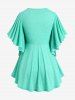 Plus Size Flounce Butterfly Sleeves V Neck Tee -  