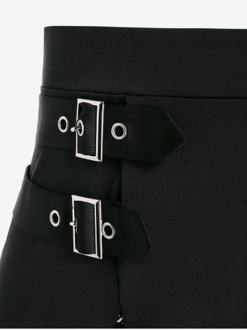 Plus Size Gothic Plaid Buckles High Waisted A Line Mini Skirt