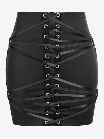 Gothic Lace-up Grommets Bodycon Skirt - BLACK - L | US 12