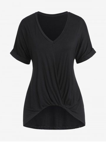 Camiseta Sólida de Manga Larga y Oscilante - BLACK - L