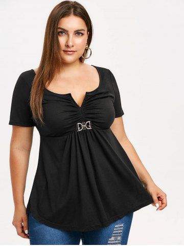 Plus Size Ruched Empire Waist T-shirt - BLACK - M | US 10
