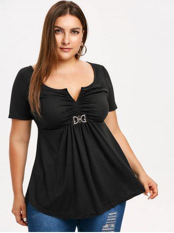 Plus Size Ruched Empire Waist T-shirt - BLACK - 1X | US 14-16