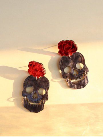 Boucles D'Oreilles Clous Motif Rose Crâne en Acrylique Style Gothique