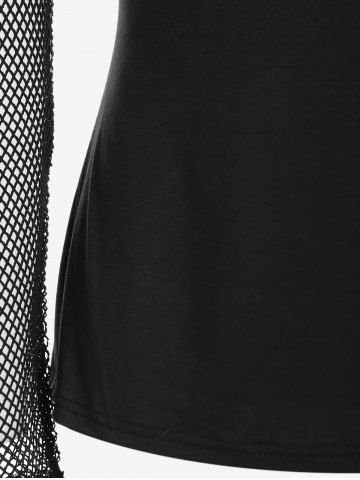 Gothic Sheer Fishnet Panel Buckled Long Sleeve Top