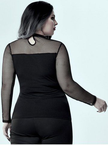 Gothic Sheer Fishnet Panel Buckled Long Sleeve Top