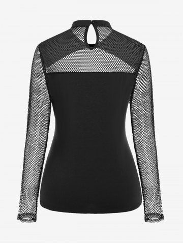 Gothic Sheer Fishnet Panel Buckled Long Sleeve Top