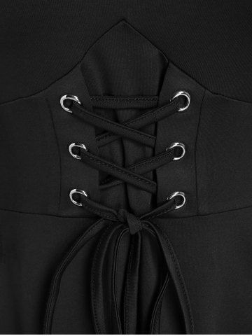 Gothic Plus Size Cold Shoulder Lace Up Grommet Handkerchief Chiffon Asymmetric Dress