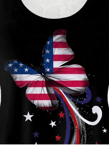Plus Size Butterfly American Flag Stars Printed Lace Panel Patriotic Top