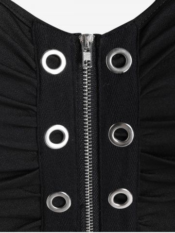 Lace Up Grommets Full Zipper Gothic Tank Top