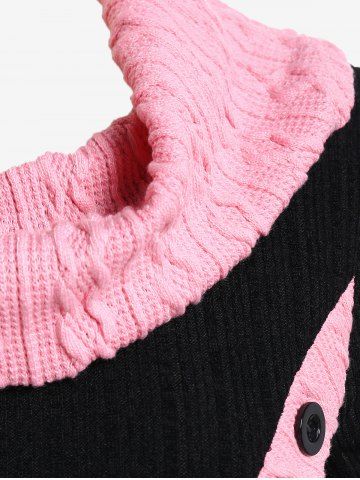 Plus Size Cowl Neck Cable Knit Two Tone Bodycon Mini Dress with Buttons
