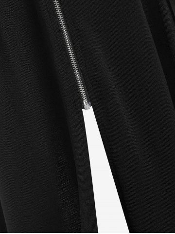 Gothic Plus Size Hooded Lace Up Front Zipper High Low Maxi Coat